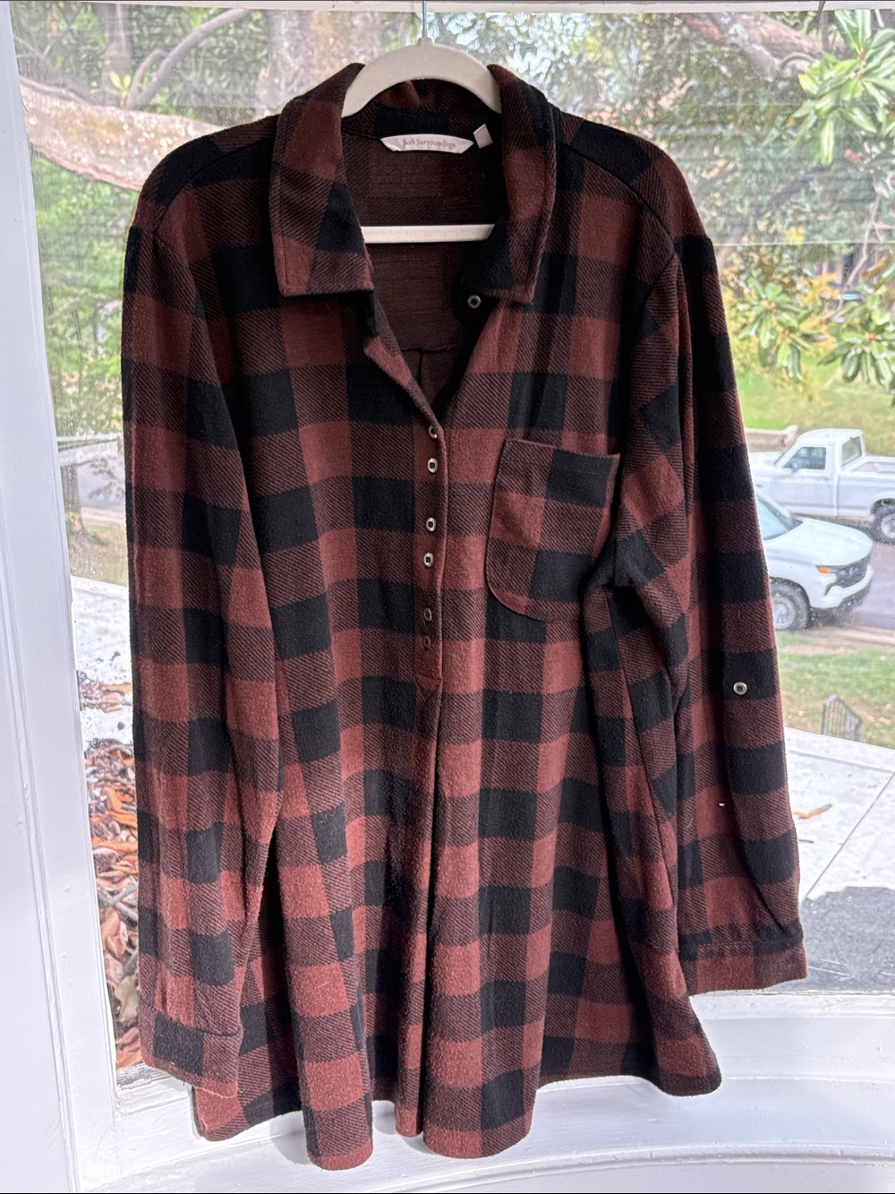 Brown Plaid Button-Front Women’s Shirt/Jacket Size 1X